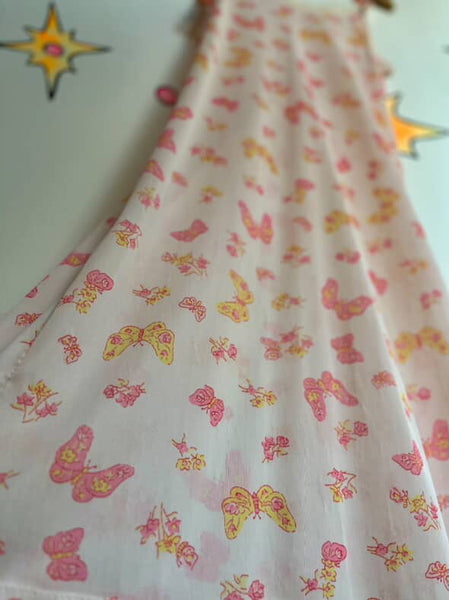 Vintage 60s 70s Pink Butterfly Print Nighty Slip Dress ' Fairy Grunge ' S/M