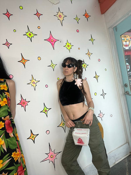 Y2K Dolls Kill Fuzzy Halter Crop Top ' Mall Goth Rave Vegan Fur - Free Size