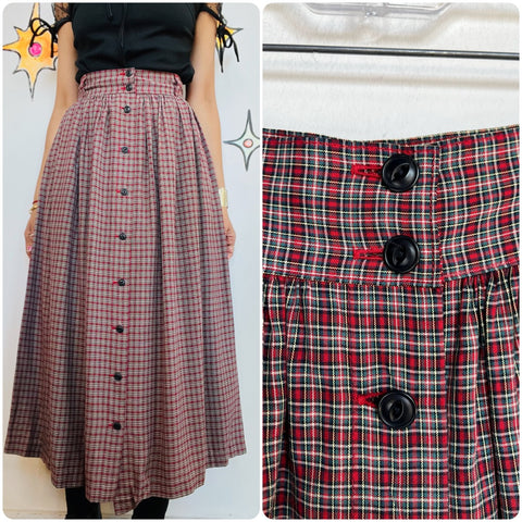 Vintage 80s Banana Republic Plaid Midi Skirt Boho Grunge Academia Style – Small