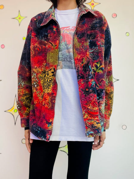 Y2K Paisley Rainbow Tattoo Print Corduroy Jacket Fairy Grunge Boho Maximalist