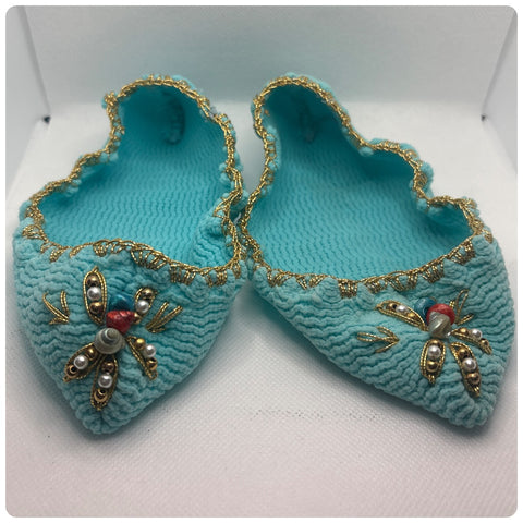 Vintage SHELETS Knit Slippers - One Size - Embellished Pearls - Rococo Art Deco