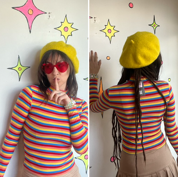 Bright Yellow Wool-Blend Beret Kawaii Whimsigoth Fairy Grunge Hat Accessory