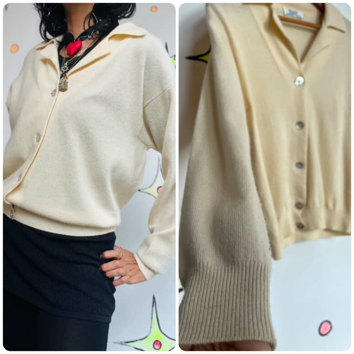 Vintage 1950s Beige Merino Wool & Cashmere Sweater – Cozy Classic Pinup Glam M/L