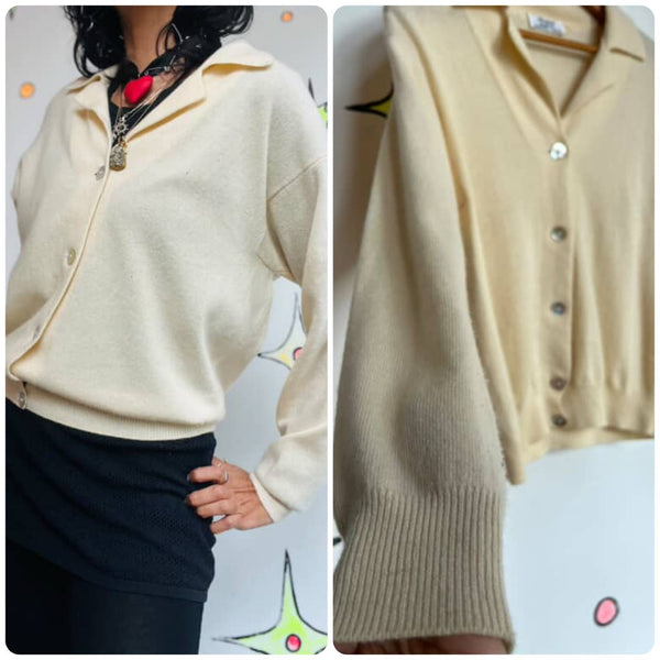 Vintage 1950s Beige Merino Wool & Cashmere Sweater – Cozy Classic Pinup Glam M/L