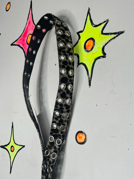 Y2K Faux Leopard Grommet Belt Double Prong Glam Grunge McBling M
