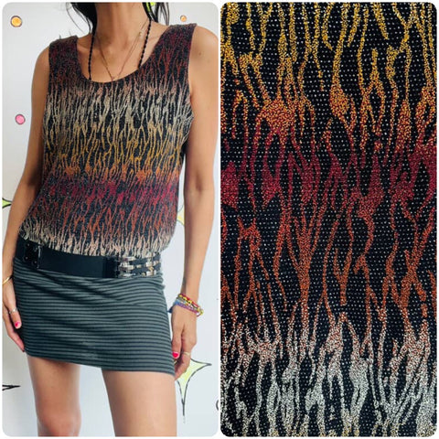 Y2K Shiny Metallic Flames Top | Moto | Grunge| Goth – CHICOS Design – Fits XL