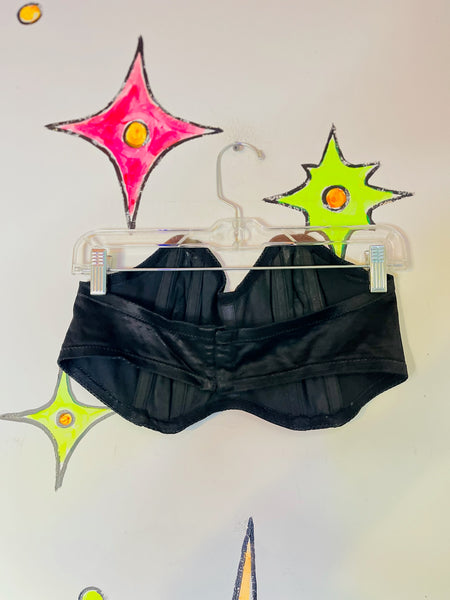 1940 50s Strapless Boned Bullet Bra Vintage Black Pin-Up Lingerie Bustier 34 B - C
