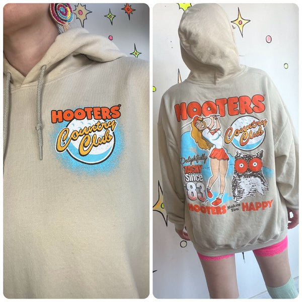 Khaki Hooters Country Club Hoodie Sporty Streetwear Pullover - XL
