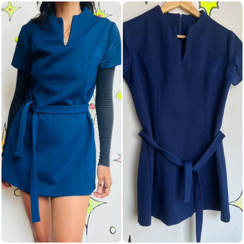 Vintage 60s MOD Navy Mini Dress or Top - Space Age Go-Go Sears Jr Bazaar - XS/S