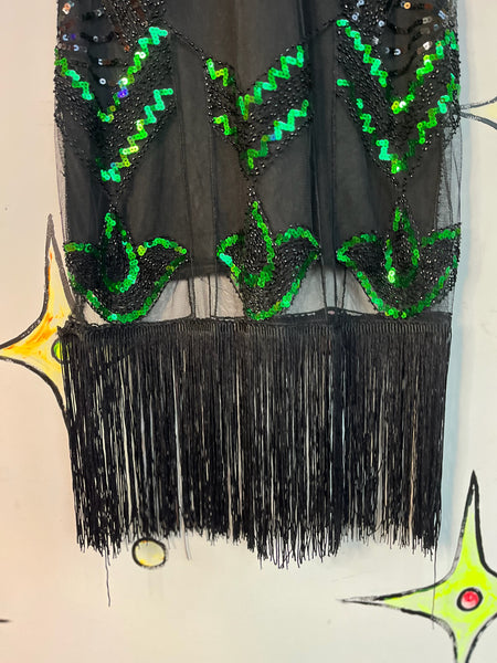Vintage 20s Revival Fringe Flapper Disco Western Dress – Sequin Party Glam (S)