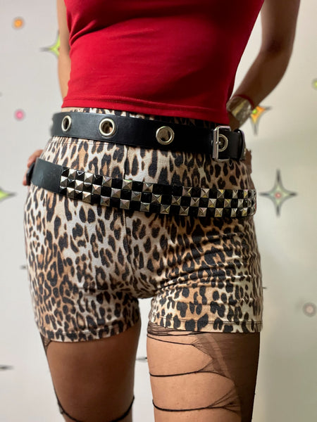 Vintage Leopard Shorts Y2K Grunge 90s Aesthetic High Waist Hot Pants - Small