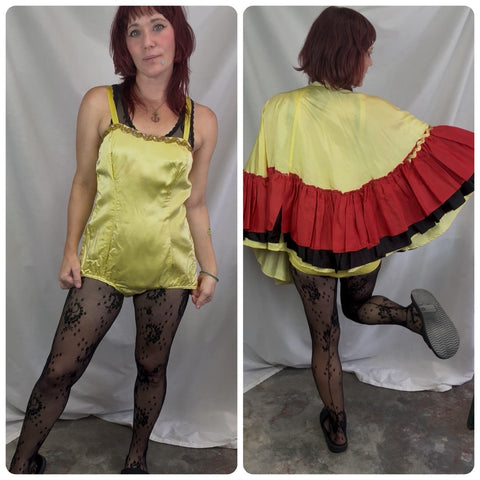 Vintage 2 Pc Clown Circus Dance Showgirl Costume Sequin Leotard + Skirt Cape - S