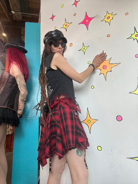 Y2K Plaid Harness Mini Skirt Avant Garde Indie Sleaze Mall Goth Punk Grunge XXL
