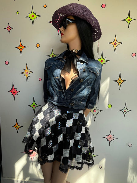 Black Mini Tutu Skirt Harlequin Clowncore Whimsy Goth Crinoline Party Skirt M