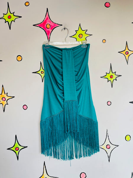 1920s Style Blue Fringe Skirt – Flapper Gatsby Party Western – Size M