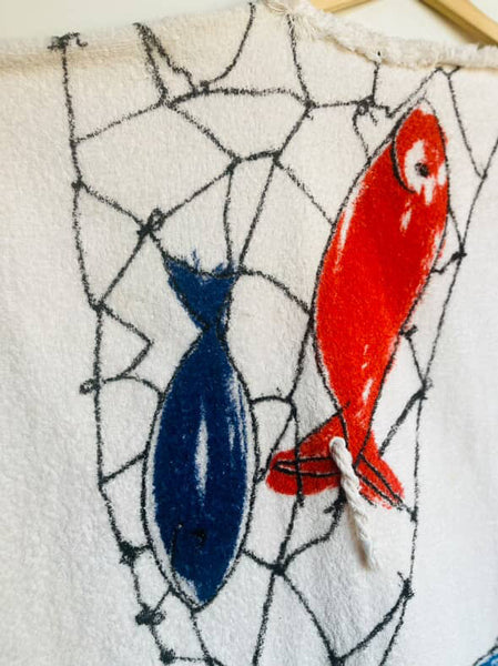 Vintage 70s 80s Wearable Art Boho Festival Beach Towel Avant Garde Poncho Cape