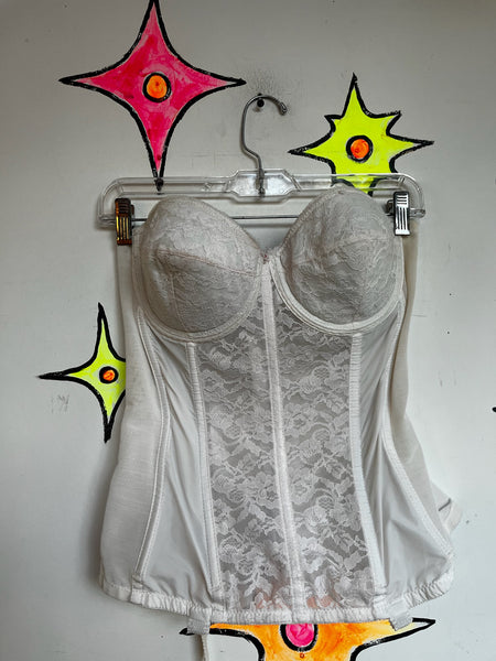 Vintage Off-White Lace Bustier - Union Label Victorian Revival Lingerie - 38B