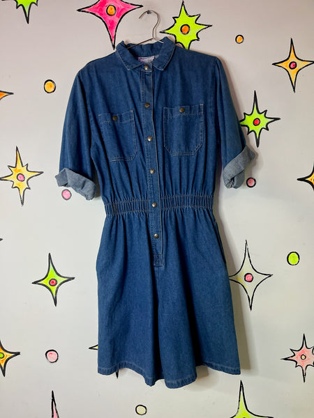 Vintage 90s Denim Overall Dress Grunge Streetstyle Mini Jumper Emo Y2K – Large
