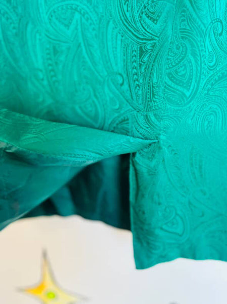 Mermaid Green 80s Silk Vintage Paisley Midi Pencil Skirt - M