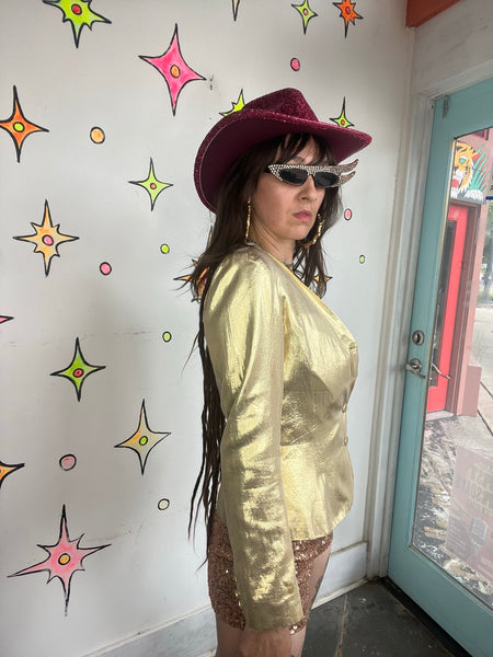 Vintage 70s/80s Metallic Gold Lame Glam Party Blazer - S/M