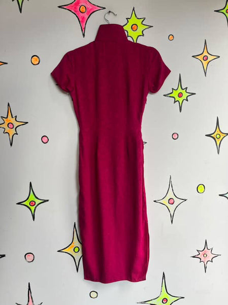 Vintage Pink Silk Kimono Geisha Wiggle Dress - Asian Inspired Midi Dress - XS