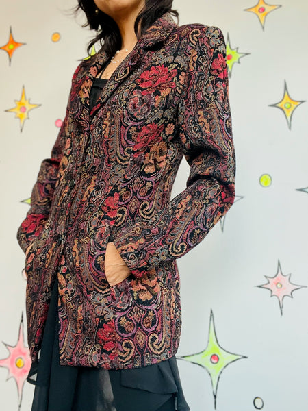 Vintage 90s Y2K Brocade Paisley Tapestry Coat Steampunk Fairy Grunge Size M