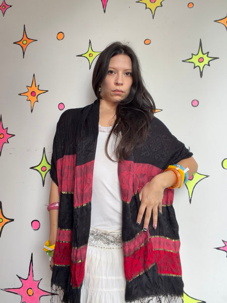 Black Red Gauzy Scarf Wrap Whimsy Goth Grunge Witchy Boho Layering Shawl