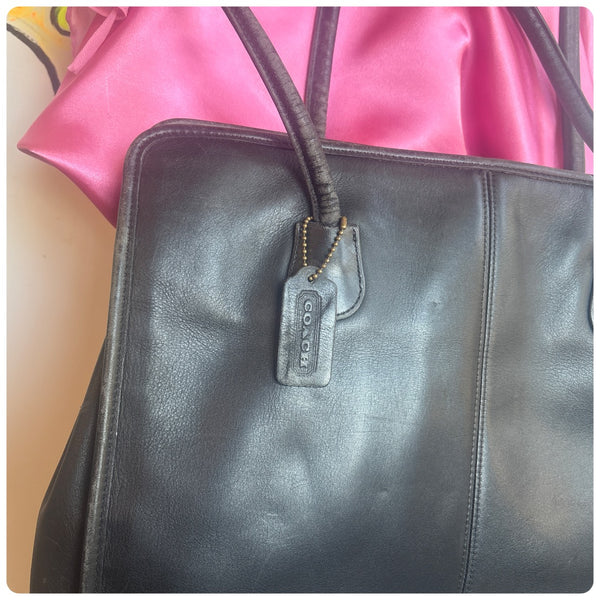 Vintage Large Coach Black Leather Tote – Classic Designer Shoulder Bag – Rare
