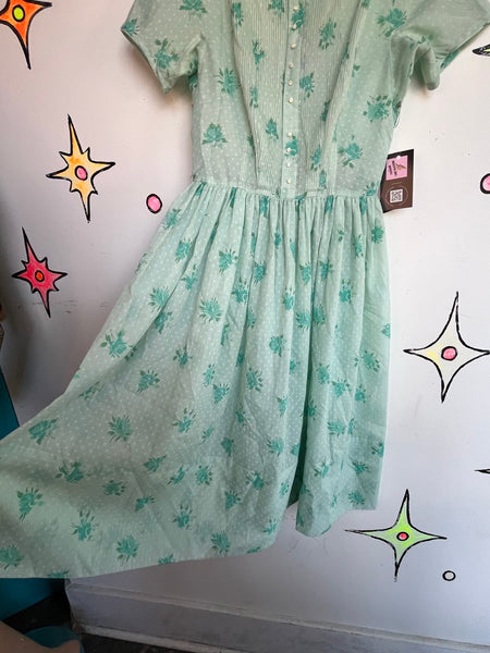Vintage 1950s Jeanne d’Arc Mint Turquoise Cotton Fit & Flare Twirl Dress S