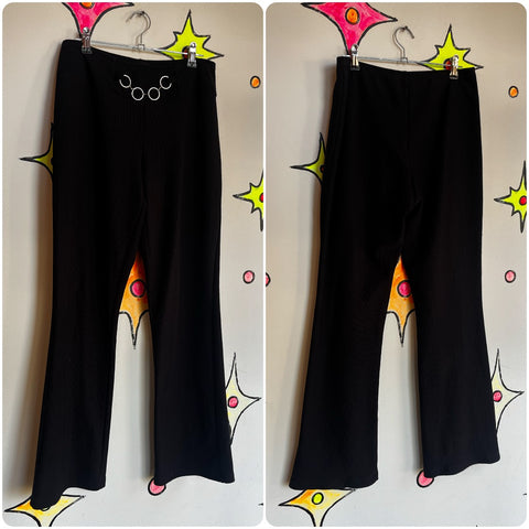 Vintage 90s Y2K | Black Low Rise Fairy Grunge Mall Goth Ribbed Flares | 6