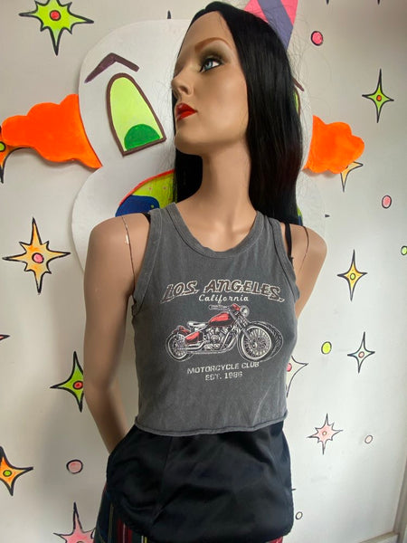 Y2K Moto Crop Top Bikercore Graphic Tee | Small | Edgy Streetwear Racer Style