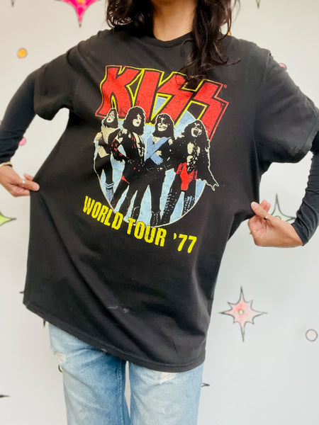 Vintage Black KISS Band T Shirt - Concert Tour Tee Grunge Rock Cotton Large