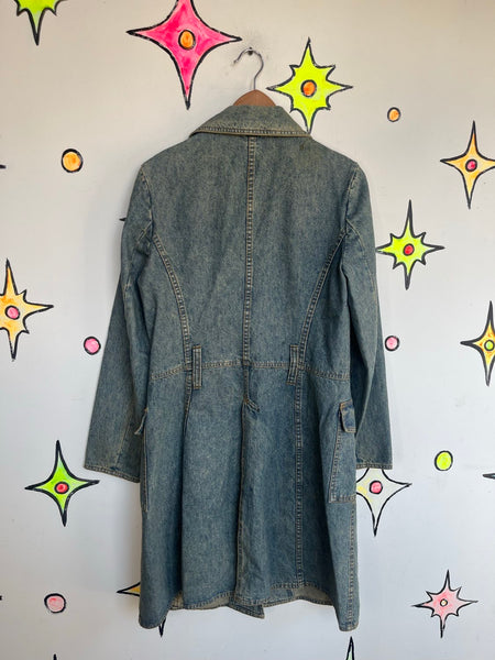 Vintage 2000s Utility Denim Trench Coat - 90s/00s Biker Western Grunge - Size M