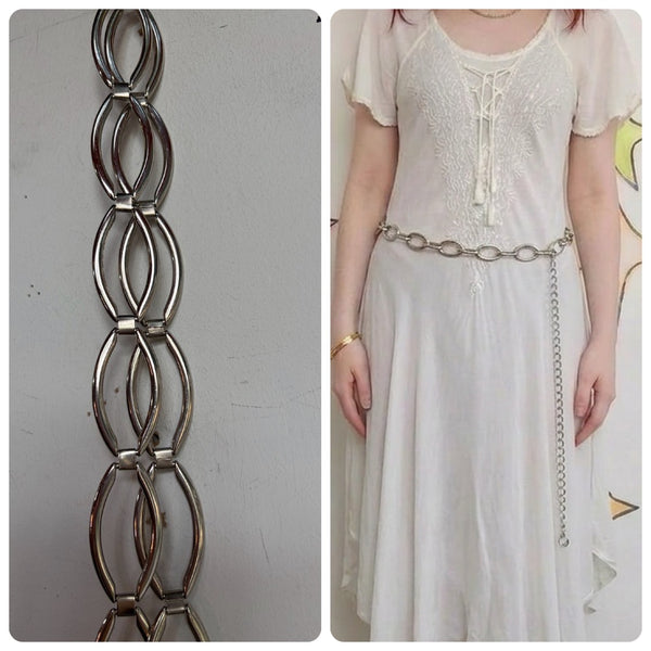 Silver Tone Chain Hoop Belt Boho Grunge Glam Mall Goth Waist Jewelry | OS