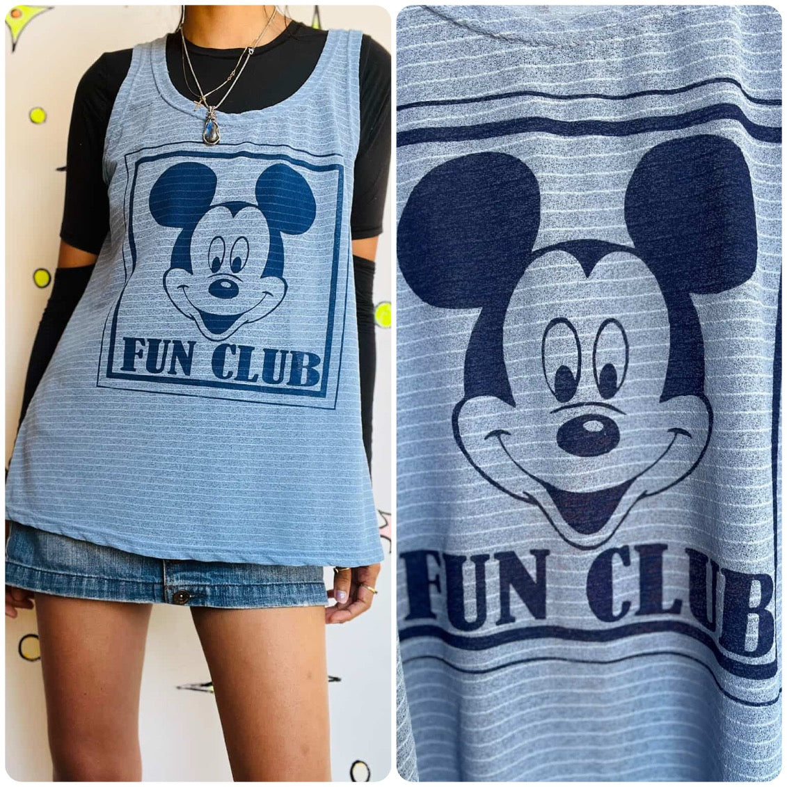 Vintage Unisex Mickey Mouse Fun Club Sleeveless Tank Top | 80s/90s Disney