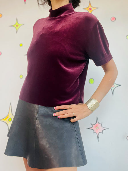 Vintage 90s | Stretchy Plum Velvet Mall Goth Fairy Grunge Crop Top | Size Large