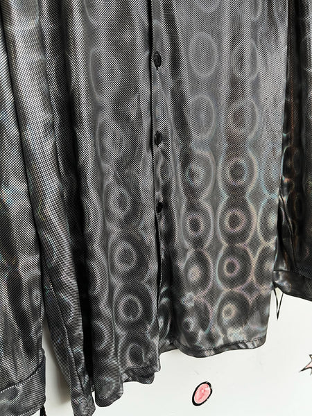 Vintage 90s does 70s | Men’s Silver Hologram Disco Big Collar Rave Shirt | M
