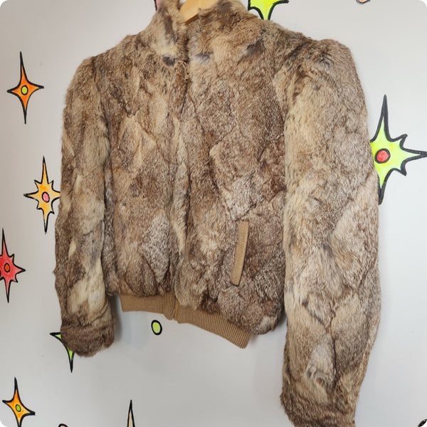 Vintage 80s | Tan Fur Coat Glam Pinup Mob Wife Coat | Medium