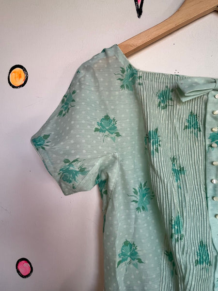 Vintage 1950s Jeanne d’Arc Mint Turquoise Cotton Fit & Flare Twirl Dress S
