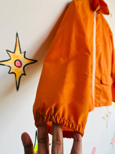 Vintage 60s 70s Groovy MOD Grunge Orange Retro Sporty Nylon Windbreaker Jacket S