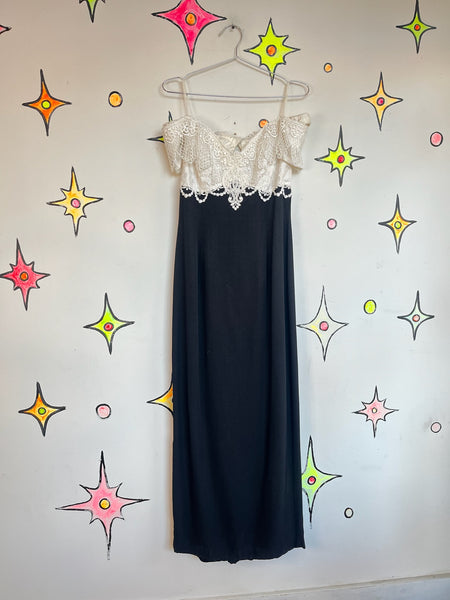 Vintage 90s Black & White Lace Dress – Victorian Formal – Scott McClintock – M
