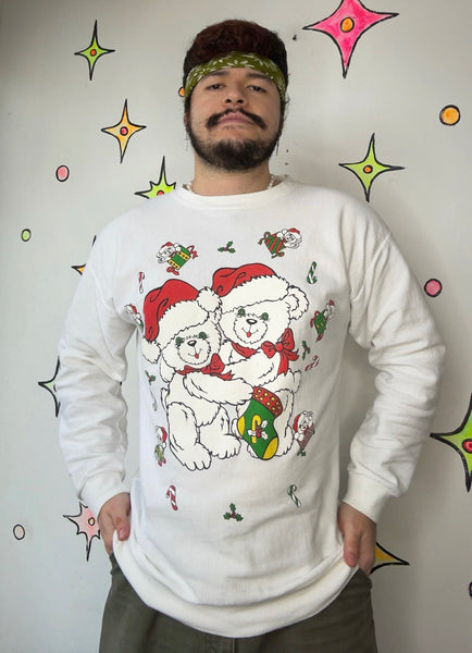 Vintage 80s 90s | Puffy Paint Christmas Bear Sweatshirt Tacky Holiday Pullover M