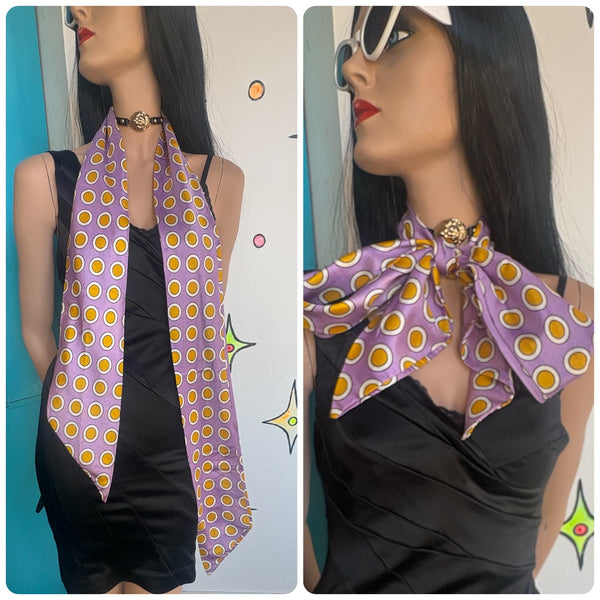 60s 70s Purple Yellow Polka Dot Tie Groovy Mod Op Art Clowncore Retro Neck Tie