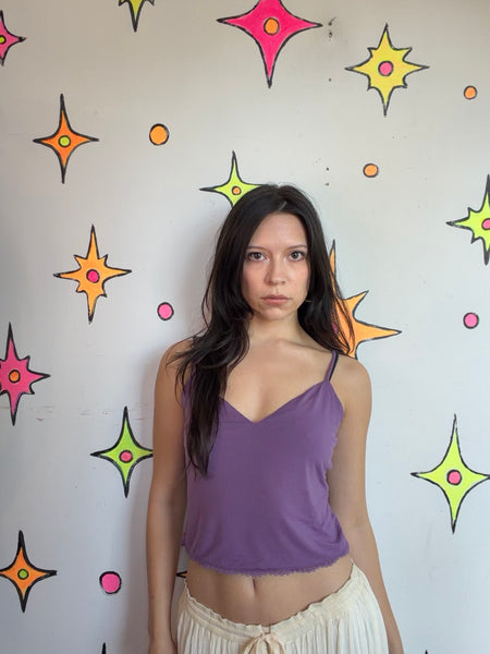 Vintage Y2K Victoria’s Secret Soft Purple Lounge Cami w Metallic Silver Lace S