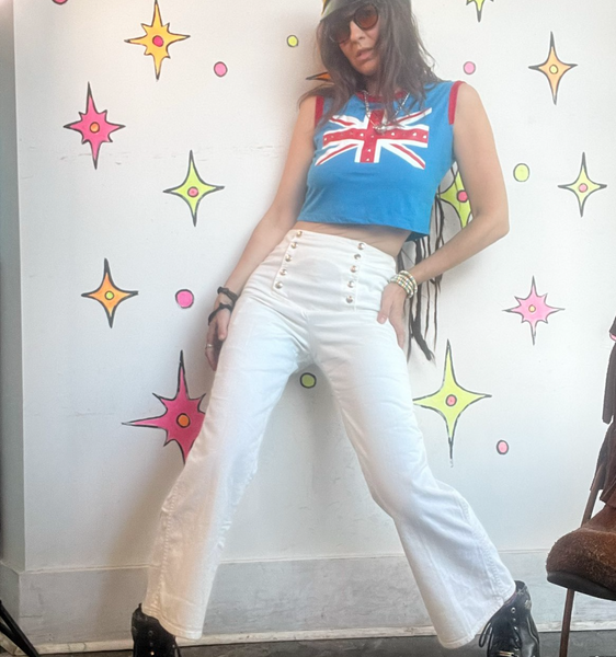 White Sailor Pants High Waist Wide Leg Trousers Nautical George Washington SM
