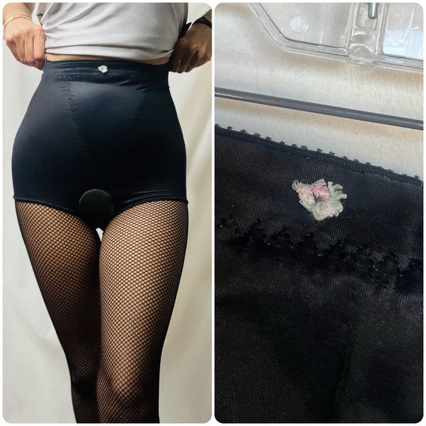 Vintage 70s 80s Witchy Romantic Goth Black Nylon Hot Pants Pin Up Lingerie - M