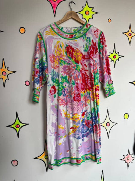 Vintage Leonard of Paris Floral Art Wear Dress - M/L