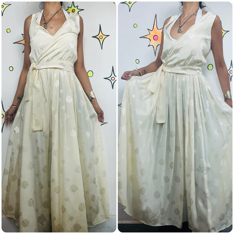 Vintage 70s 80s Draped Goddess Boho Fairy Angel Maxi Dress | Cottage Core | S–M