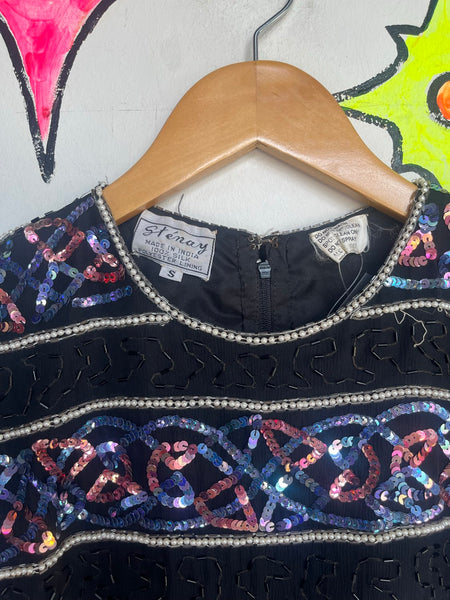 Vintage Sténay Fully Beaded Silk Top Old Money Whimsigoth Flapper Blouse S