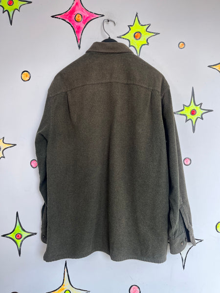 Vintage Military Green Soft Grunge Shirt Jacket Oversized Army Streetwear - M